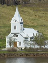 698-2153~Blue-Lutheran-Church-Seydisfjordur-Ferry-Terminal-Village-North-East-Area-Iceland-Polar-Regions-Posters